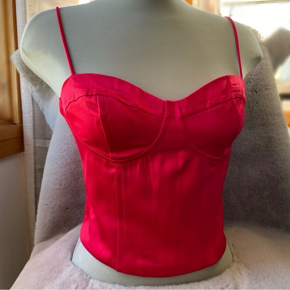 NWT Jason Wu Satin Bustier Corset Top Tank Zipper Pink Red Structured Sleeveless - Picture 2 of 11